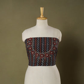 Multicolour Ajrakh Print Hand Embroidery Cotton Blouse Piece