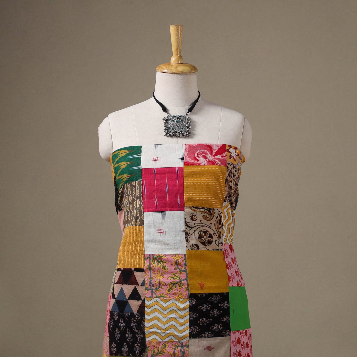 Multicolour Hand-Stitched Mosaic Cotton Kurta Material