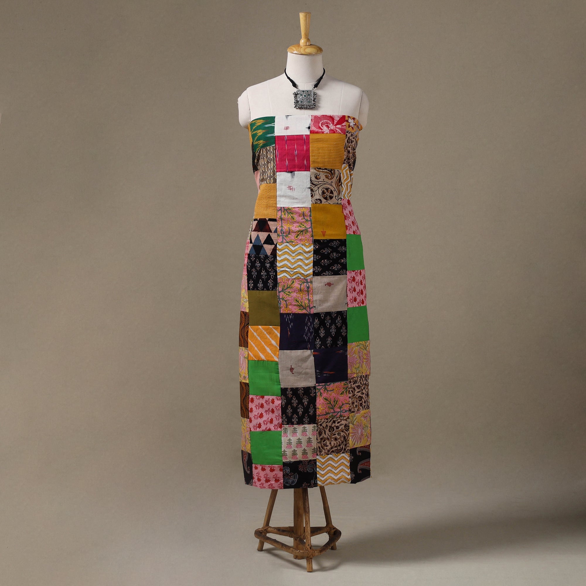 Multicolour Hand-Stitched Mosaic Cotton Kurta Material