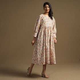 Buy Sanganeri Block Printed Cotton Flared Dress Online at iTokri.com