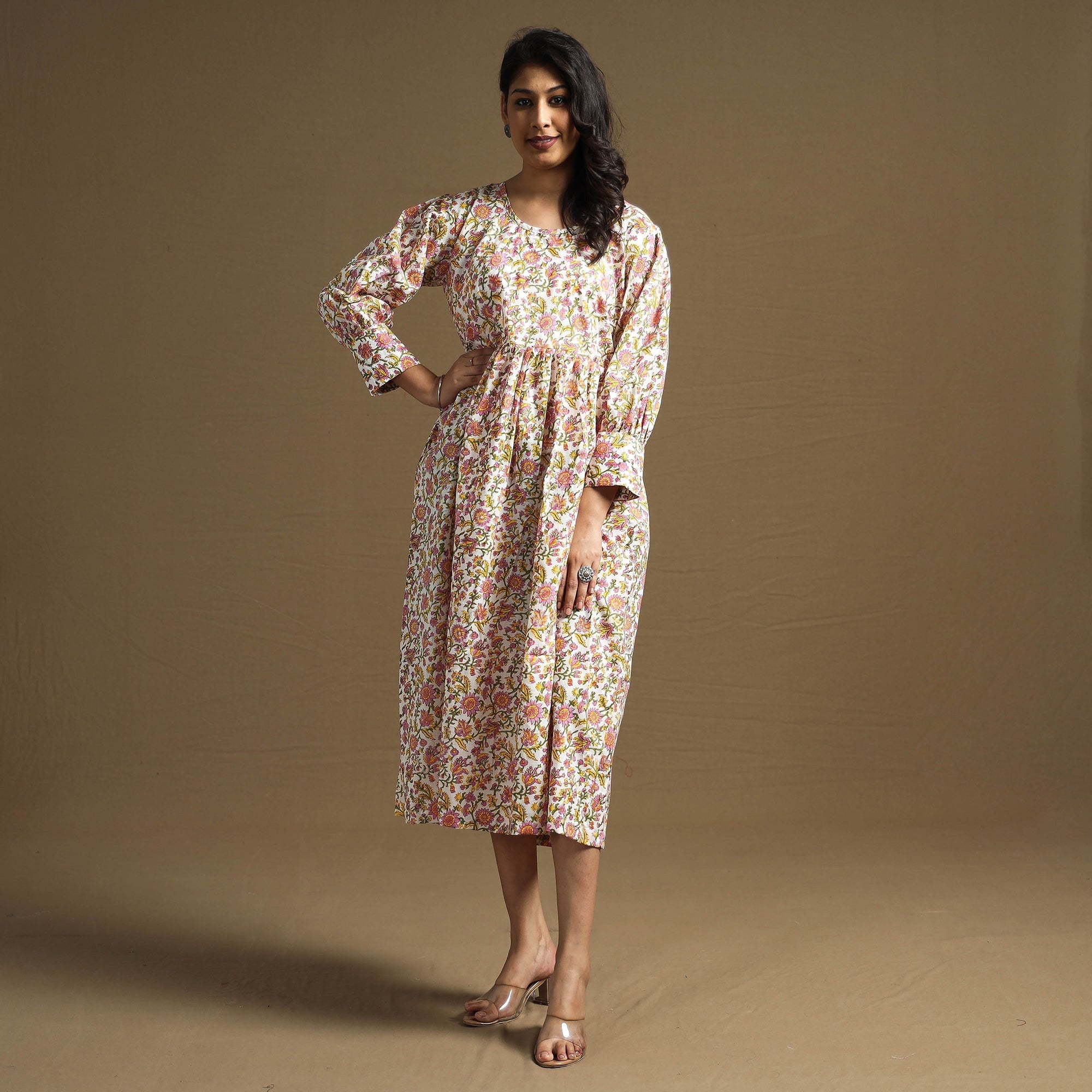 Buy Sanganeri Block Printed Cotton Flared Dress Online at iTokri.com