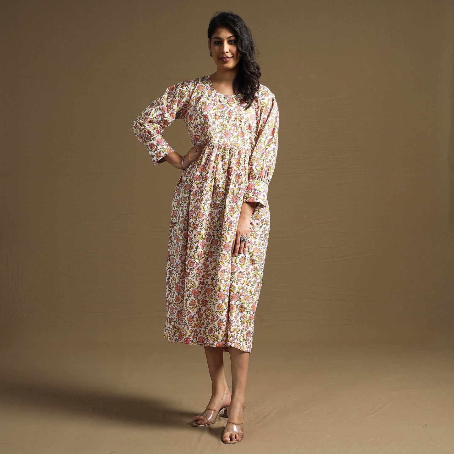 Buy Sanganeri Block Printed Cotton Flared Dress Online at iTokri.com