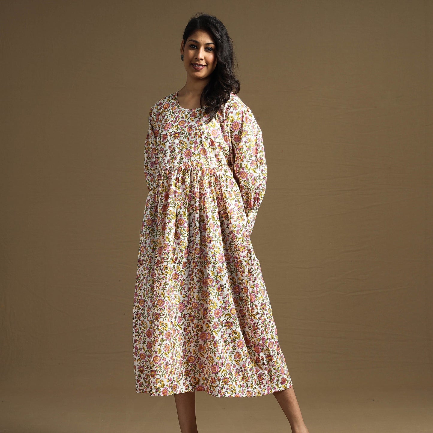 Buy Sanganeri Block Printed Cotton Flared Dress Online at iTokri.com