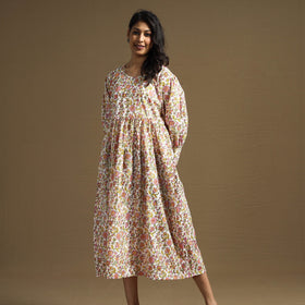 Buy Sanganeri Block Printed Cotton Flared Dress Online at iTokri.com
