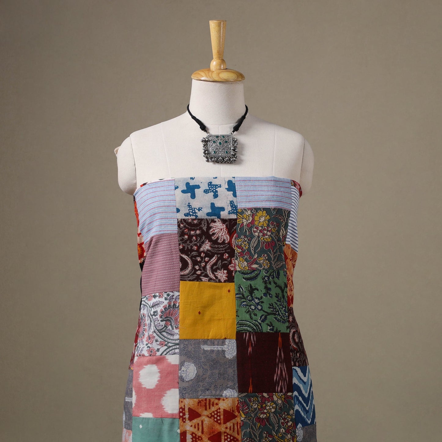 Multicolour Hand-Stitched Mosaic Cotton Kurta Material