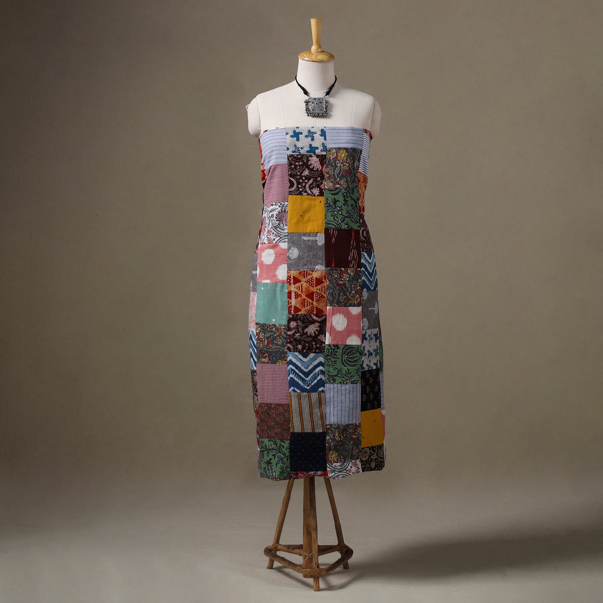 Multicolour Hand-Stitched Mosaic Cotton Kurta Material