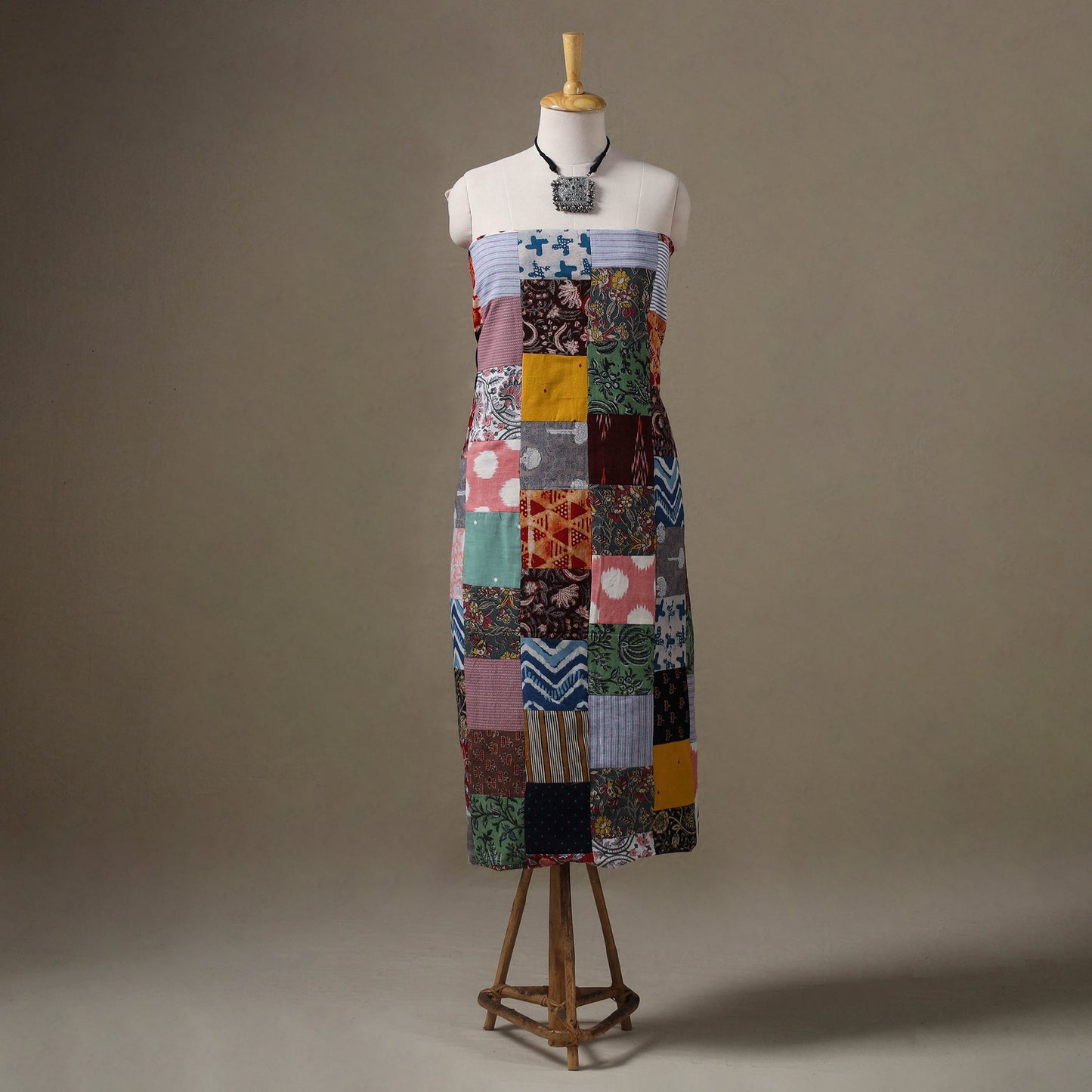 Multicolour Hand-Stitched Mosaic Cotton Kurta Material