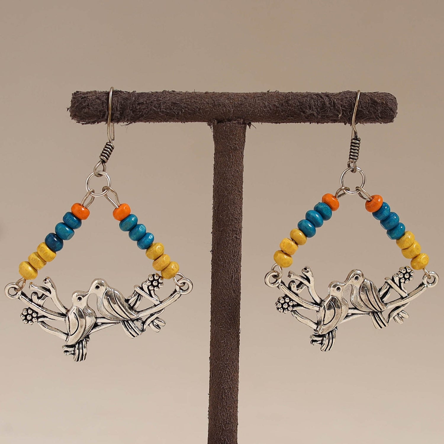 Multicolor - myra wooden beads earrings with german silver