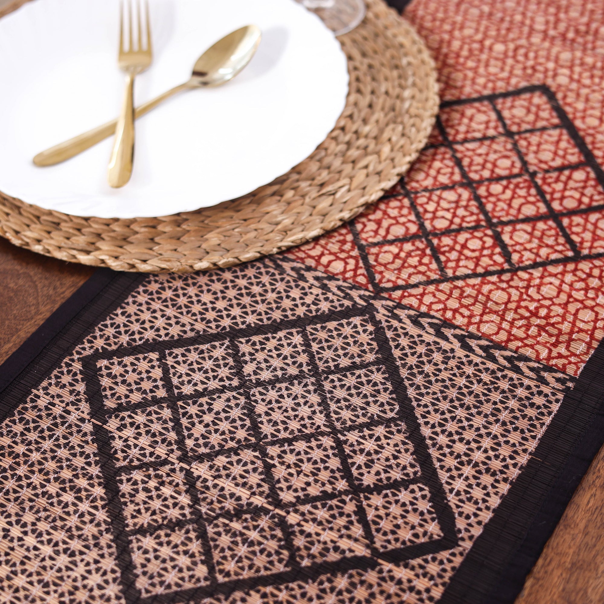 Multicolor Natural Bamboo Bagh Block Printed Dining Table Runner