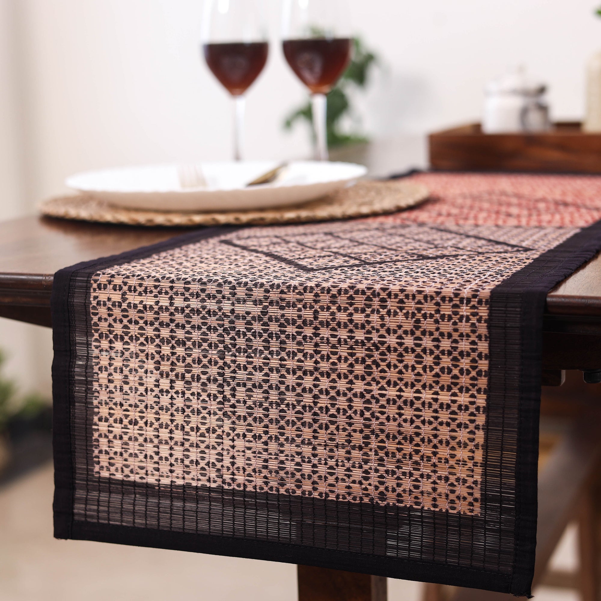 Multicolor Natural Bamboo Bagh Block Printed Dining Table Runner