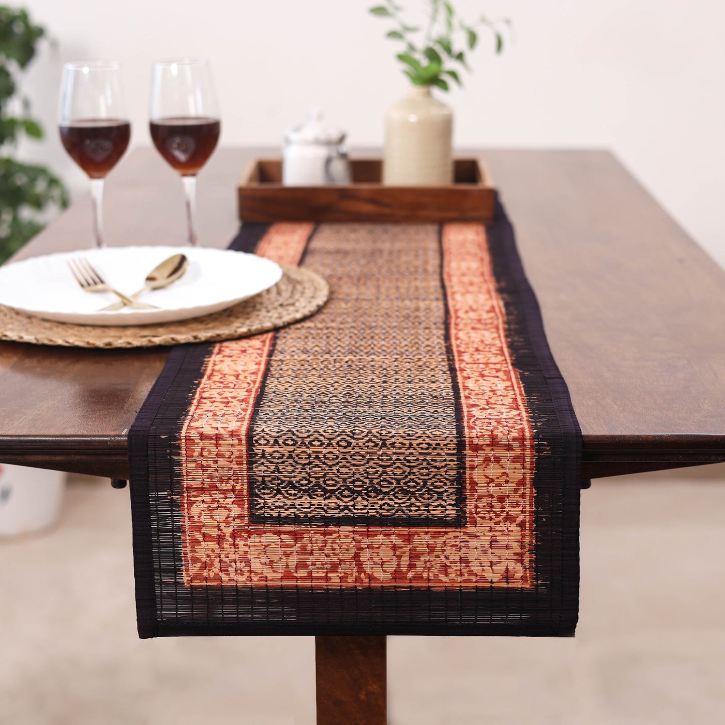 Multicolor Natural Bamboo Bagh Block Printed Dining Table Runner