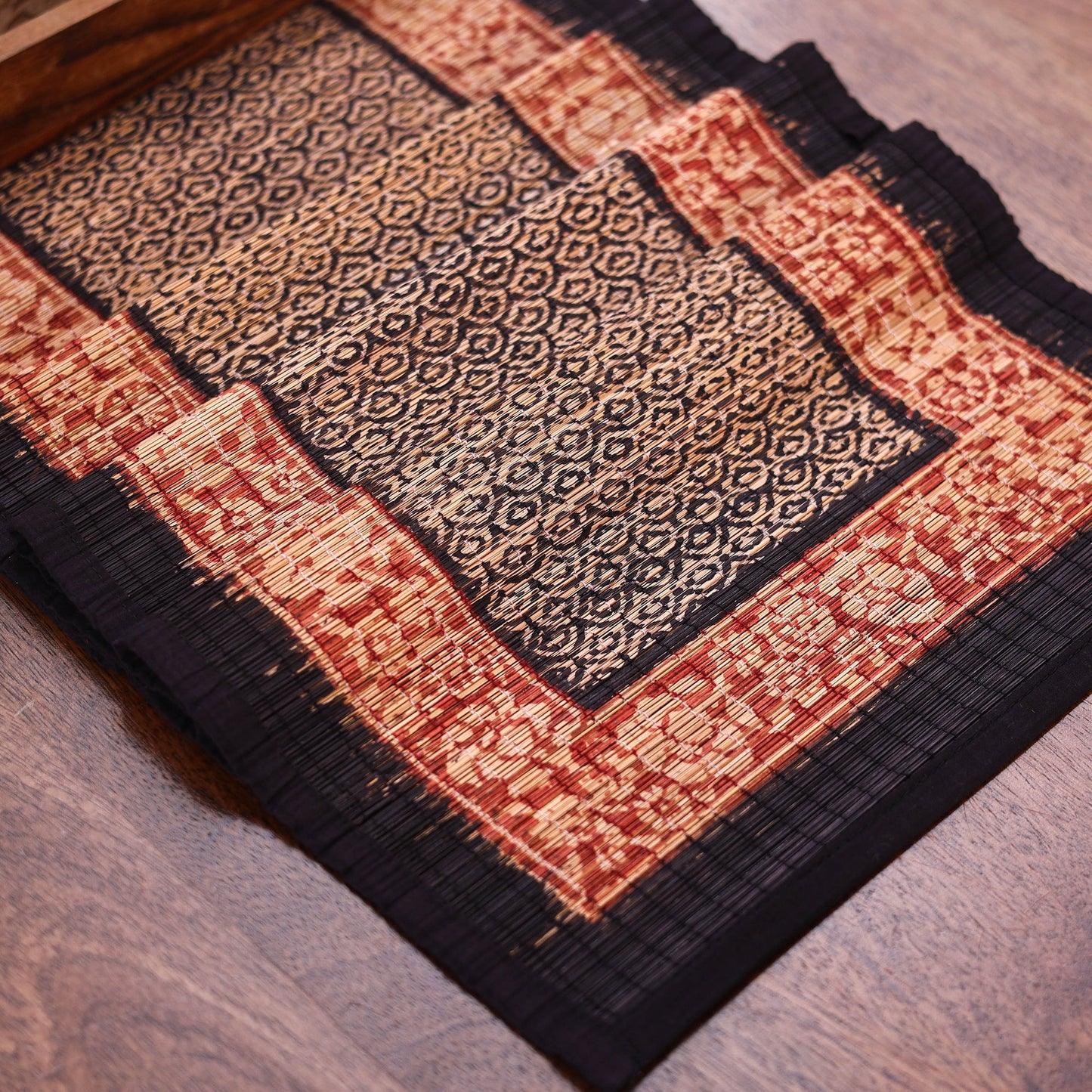 Multicolor Natural Bamboo Bagh Block Printed Dining Table Runner