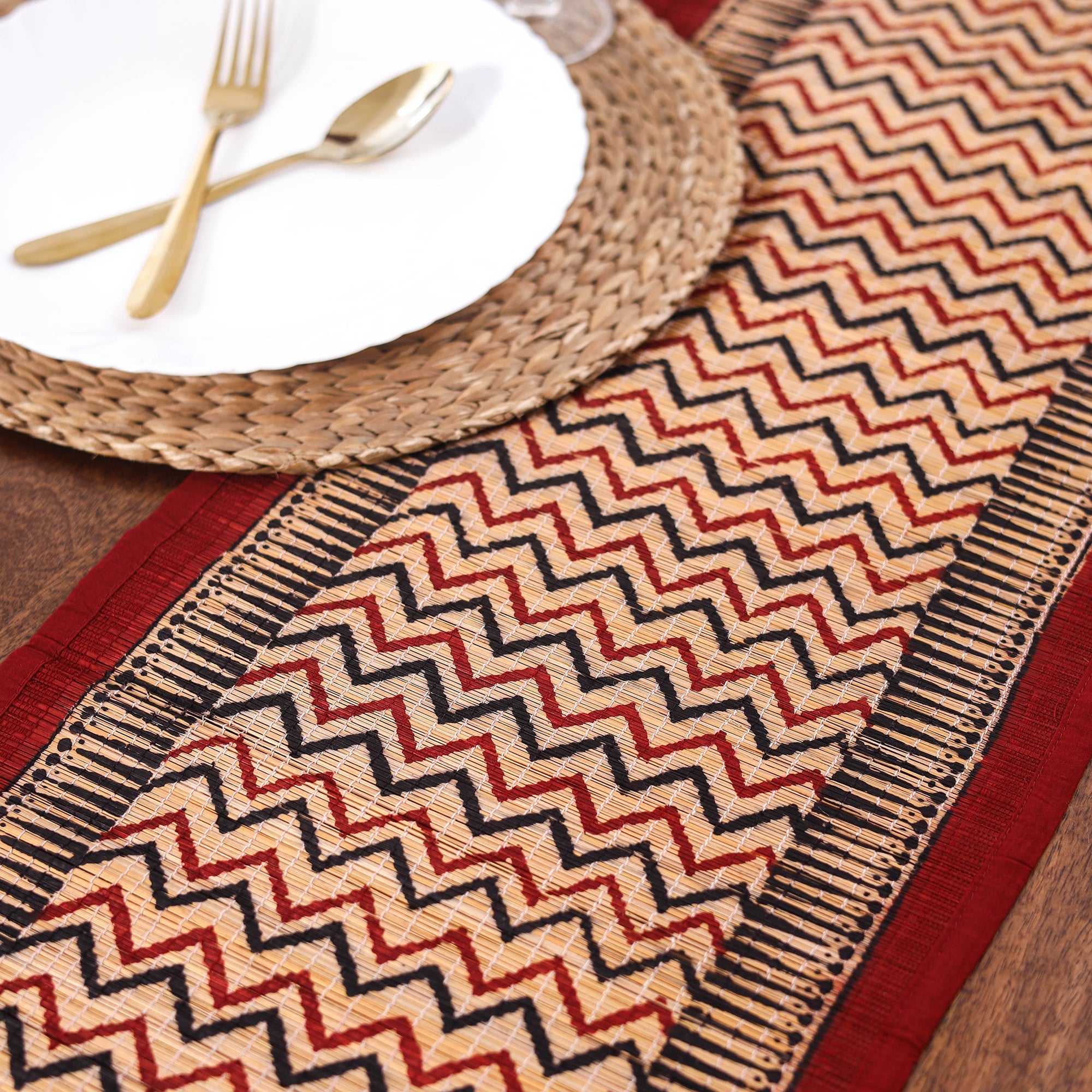 Multicolor Natural Bamboo Bagh Block Printed Dining Table Runner