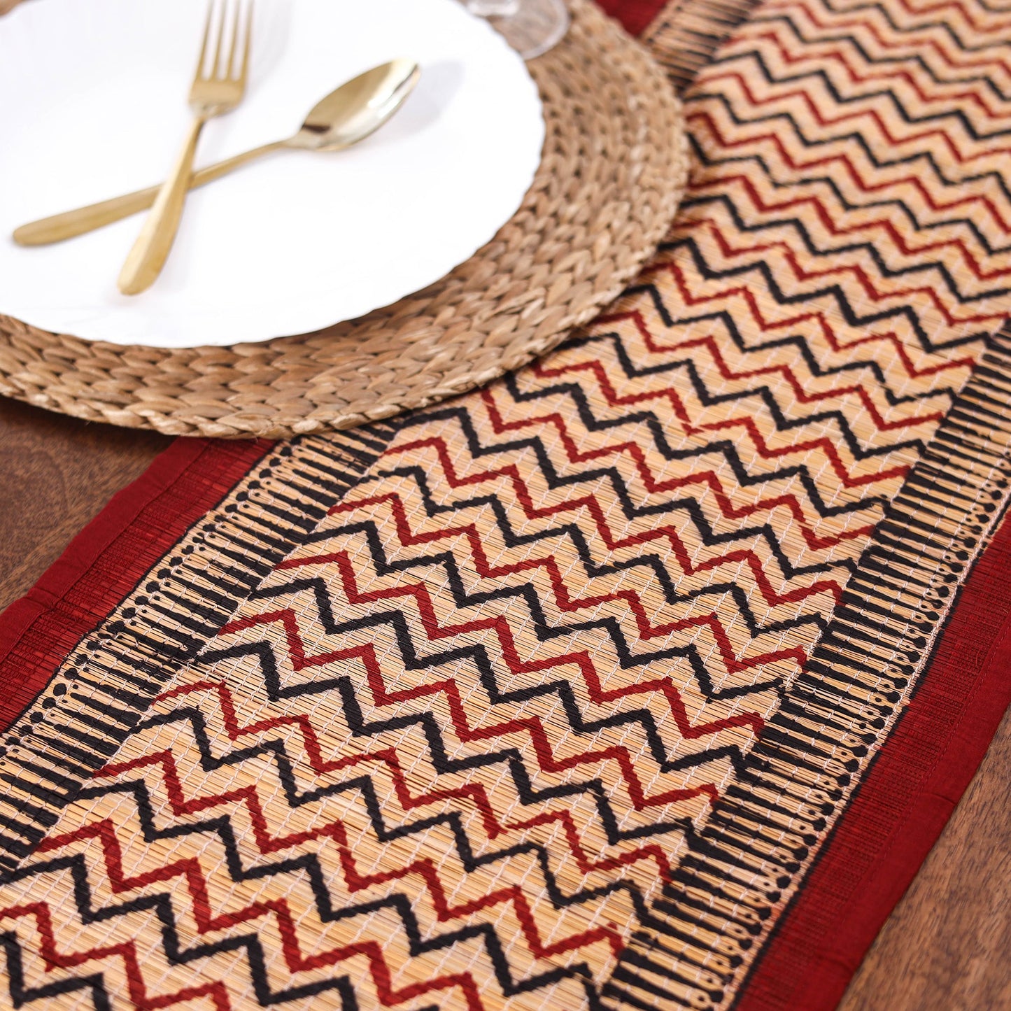 Multicolor Natural Bamboo Bagh Block Printed Dining Table Runner