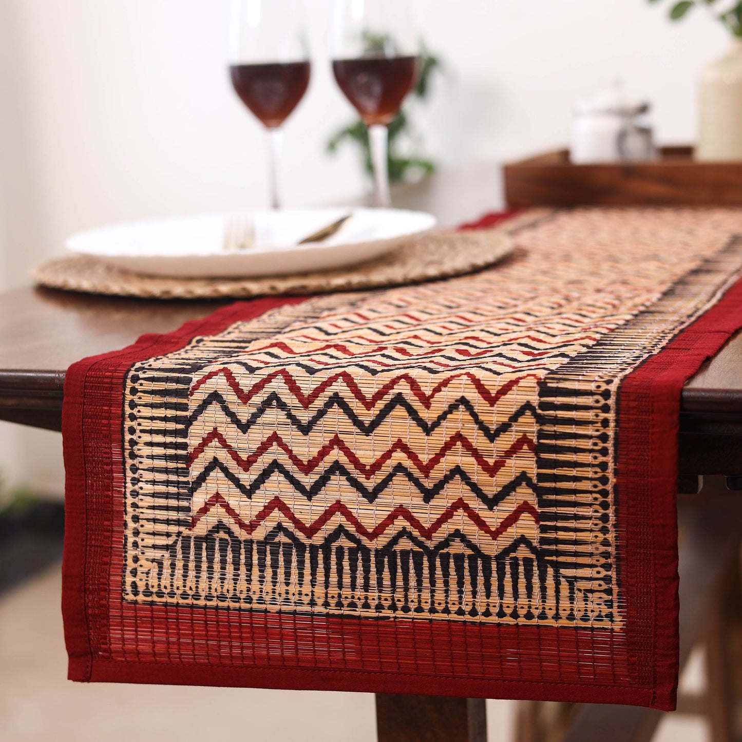 Multicolor Natural Bamboo Bagh Block Printed Dining Table Runner