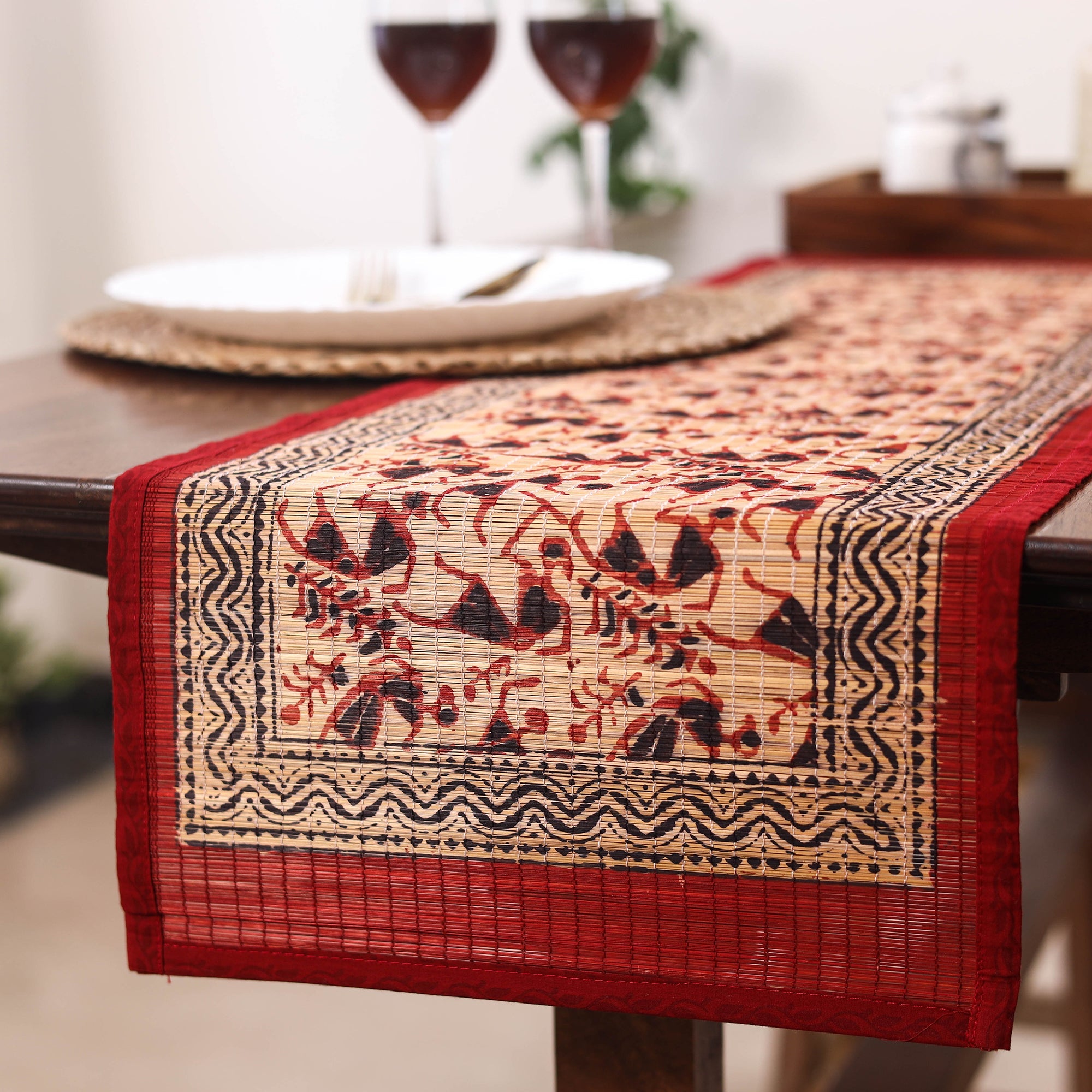 Multicolor Natural Bamboo Bagh Block Printed Dining Table Runner