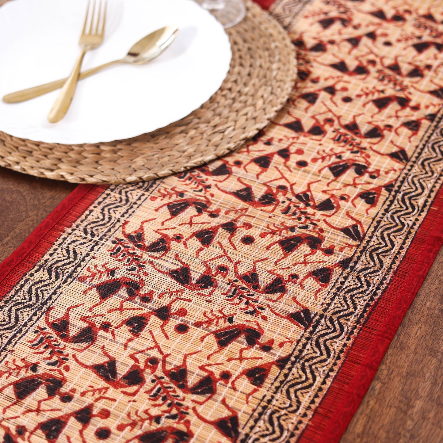 Multicolor Natural Bamboo Bagh Block Printed Dining Table Runner