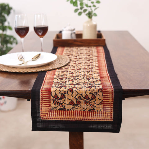Black Natural Bamboo Bagh Block Printed Dining Table Runner