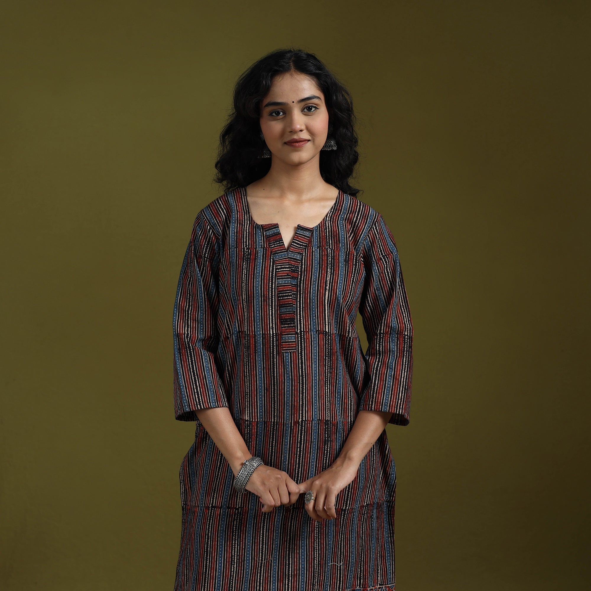 Natural dyed ajrakh hand block print cotton suit set