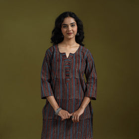 Natural dyed ajrakh hand block print cotton suit set