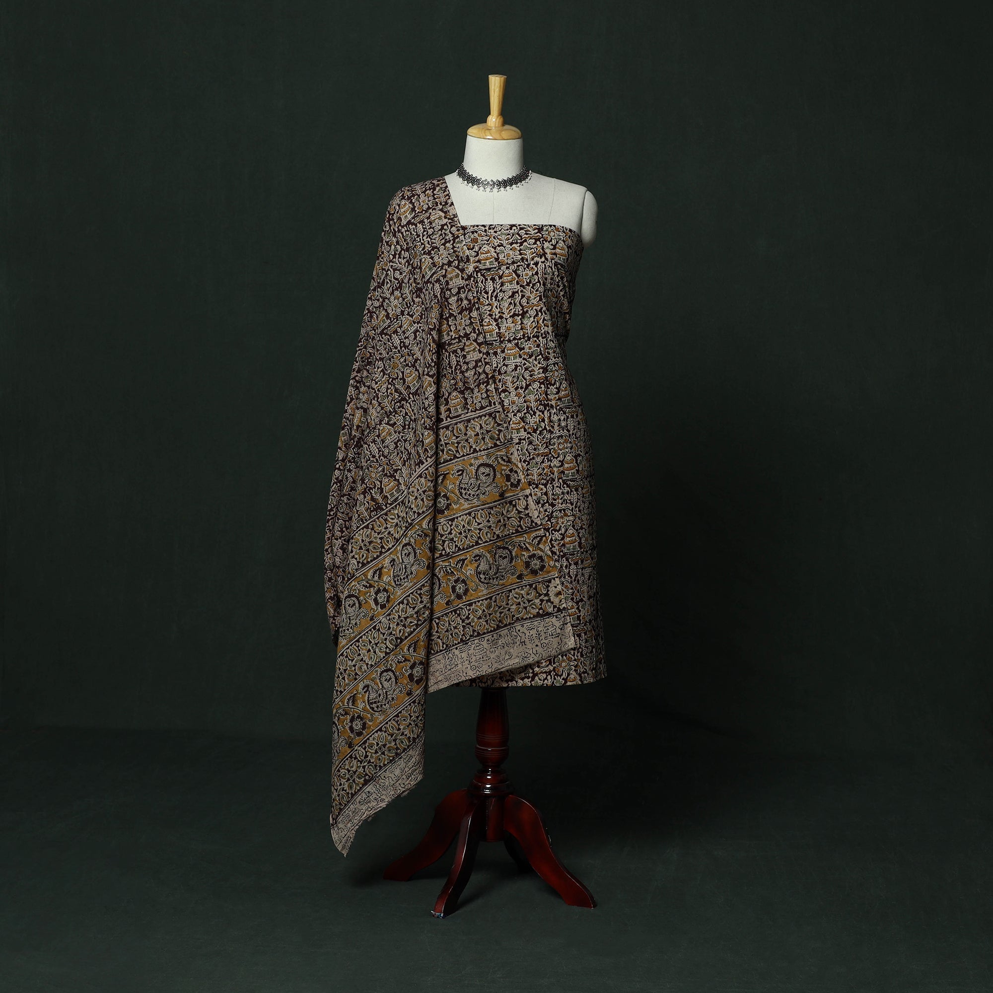 Natural dyed block print cotton pedana kalamkari 2pc