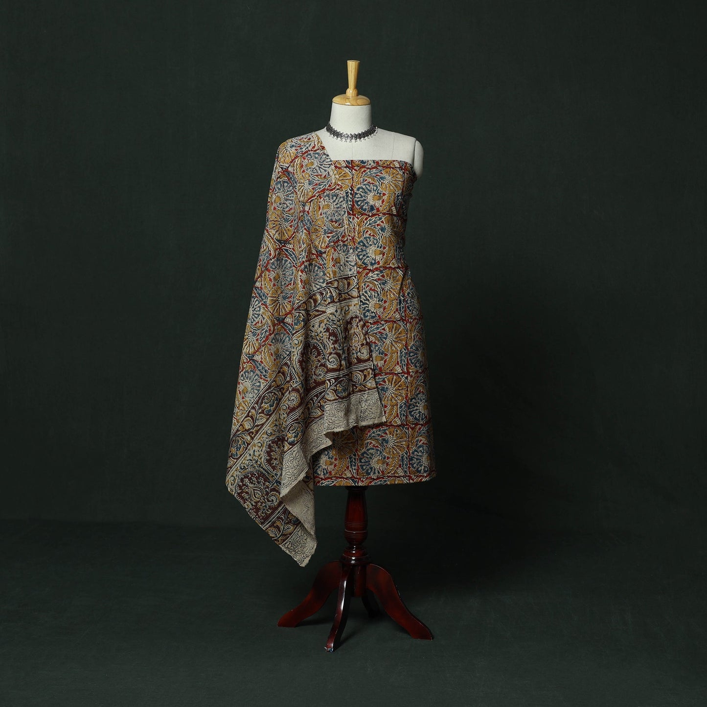 Natural dyed block print cotton pedana kalamkari 2pc