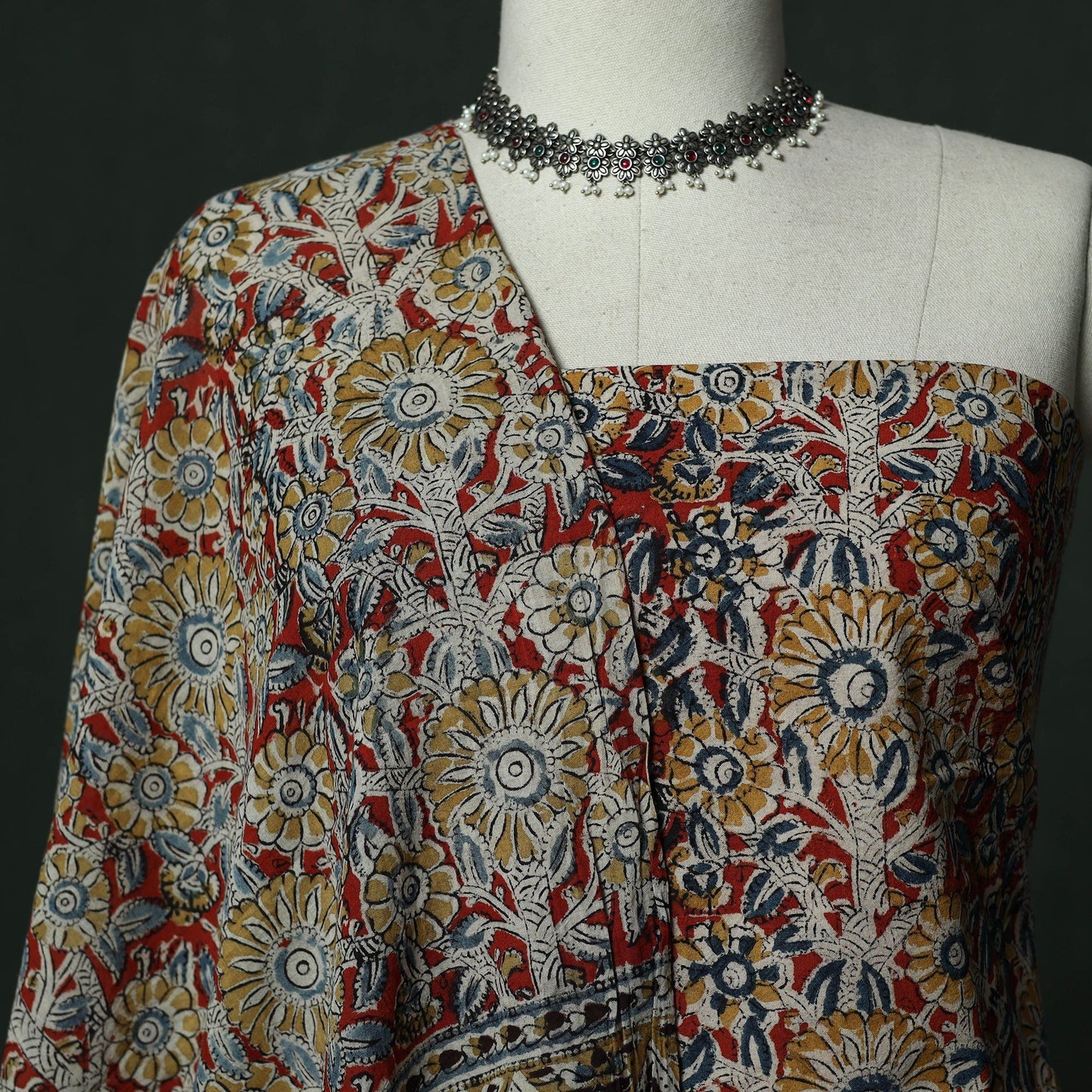 Natural dyed block print cotton pedana kalamkari 2pc