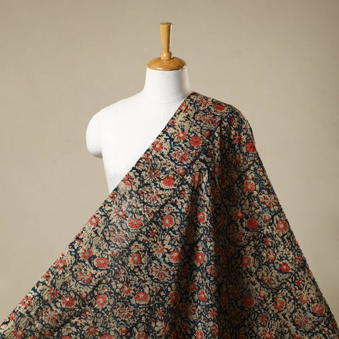 Multicolor - natural dyed cotton pedana kalamkari fabric 01