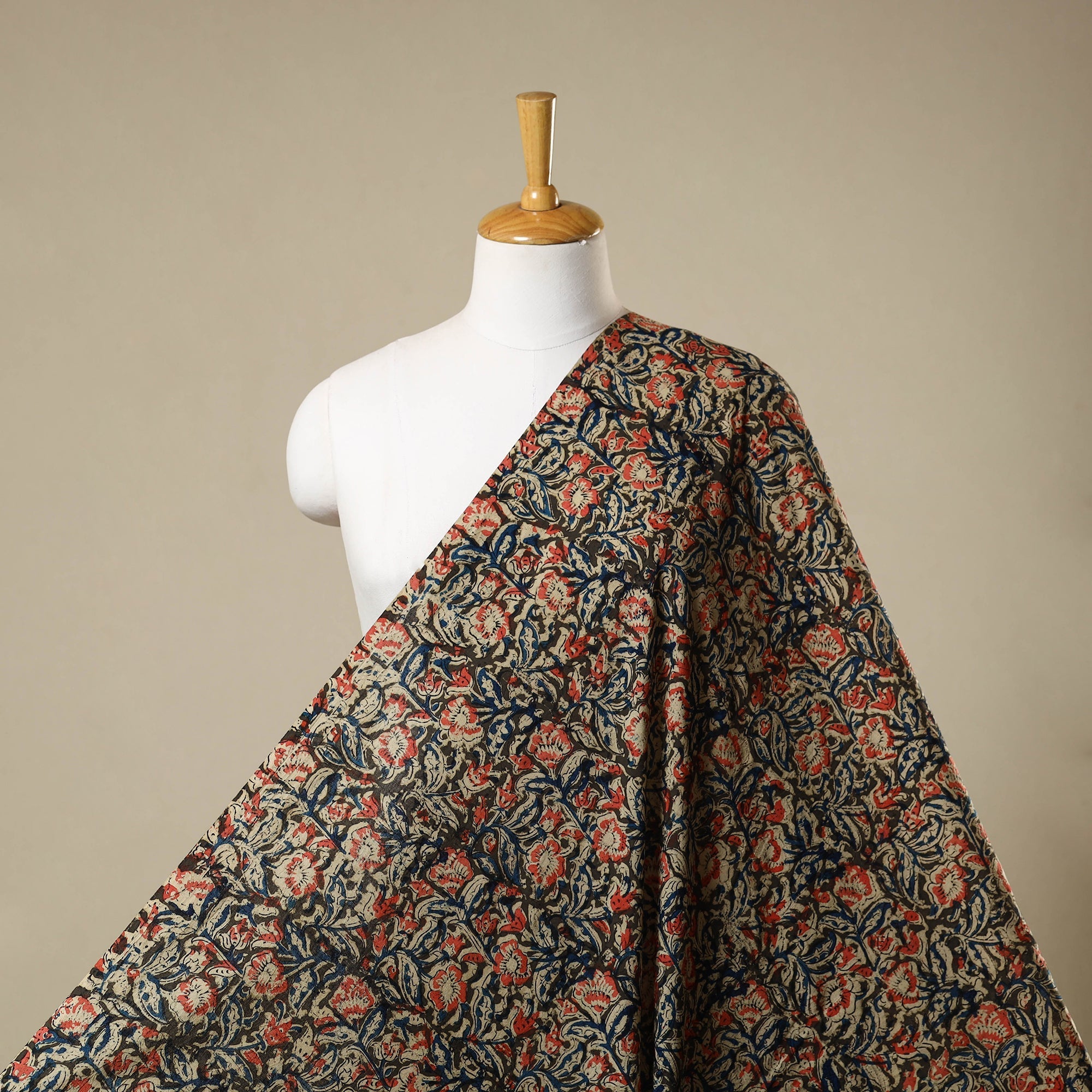 Multicolor - natural dyed cotton pedana kalamkari fabric 02