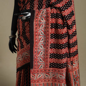 Red - natural dyed silk saree 04 - handcrafted
