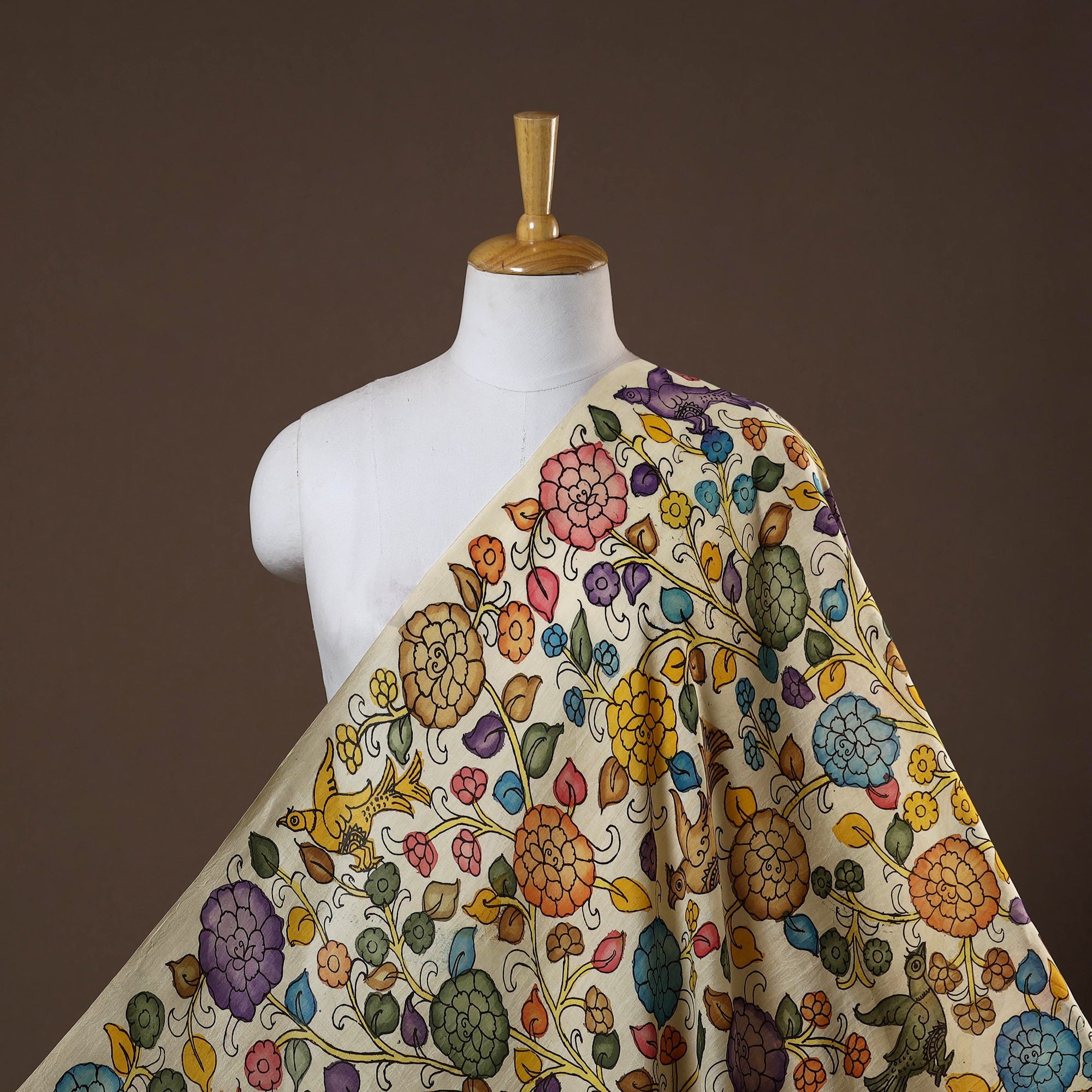 Yellow - Srikalahasti Kalamkari Pen Work Handloom Chanderi Silk Natural Dyed Handpainted Dupatta 20 main image 1