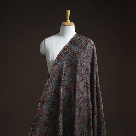 Natural dyed chanderi silk kutch hand block ajrakh print