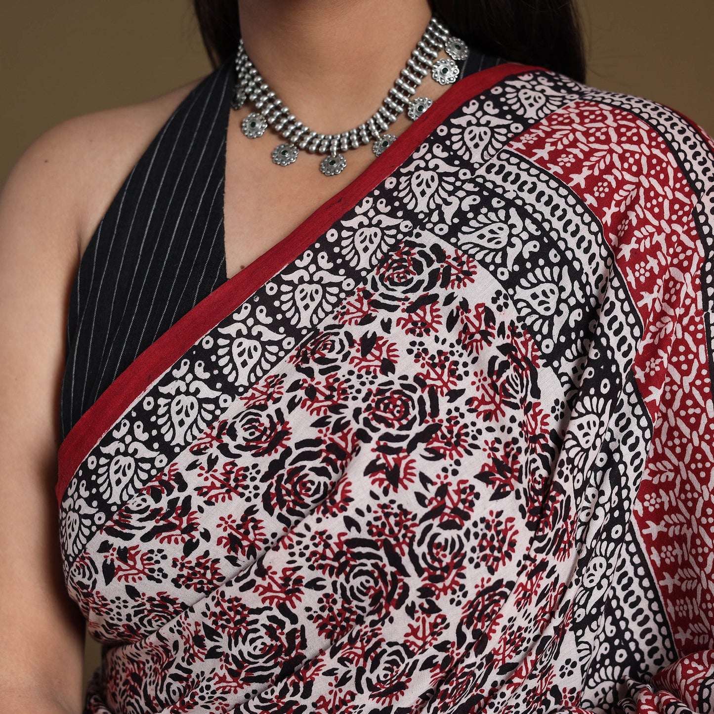 Multicolor Block Print Natural Dyed Cotton Bagh Saree