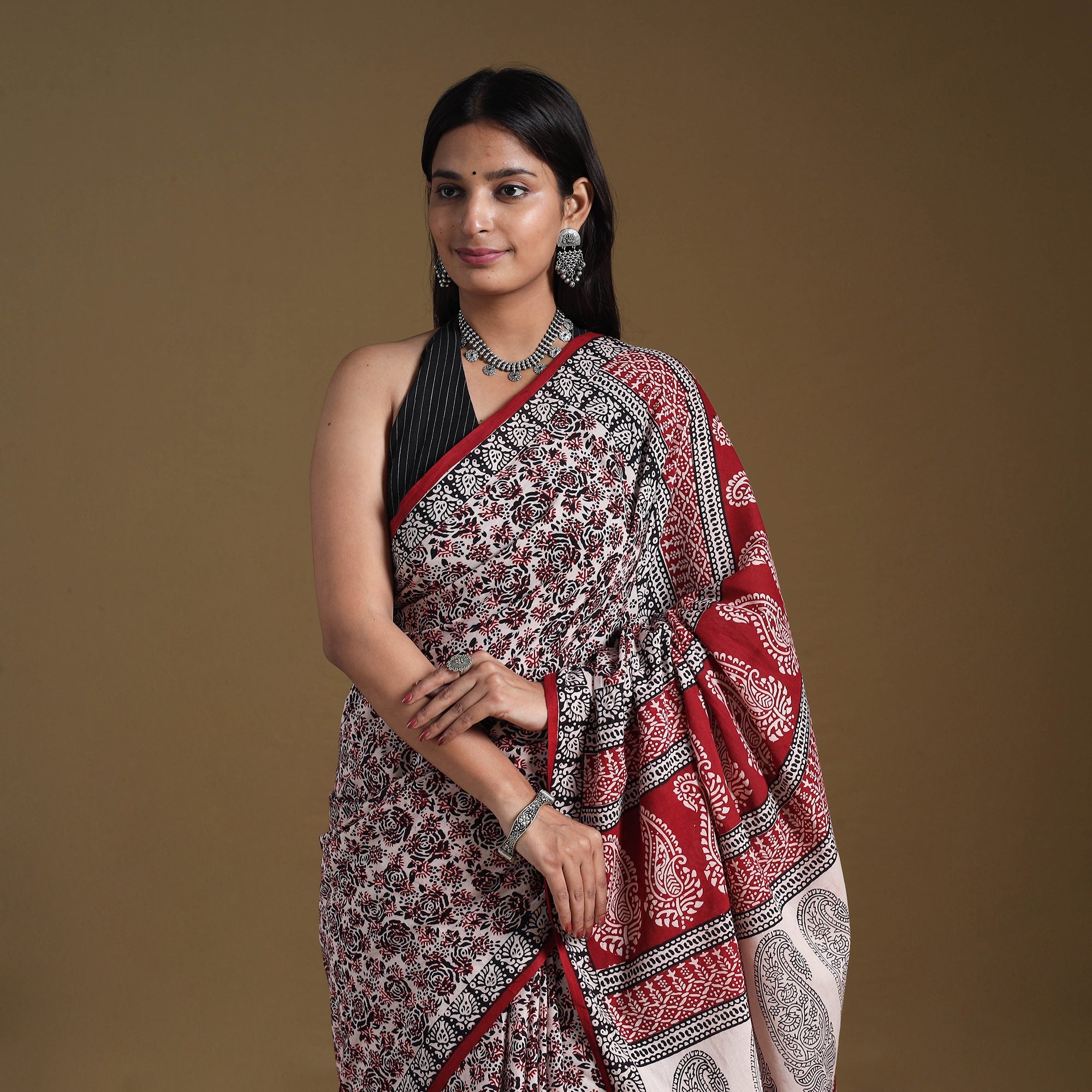Multicolor Block Print Natural Dyed Cotton Bagh Saree