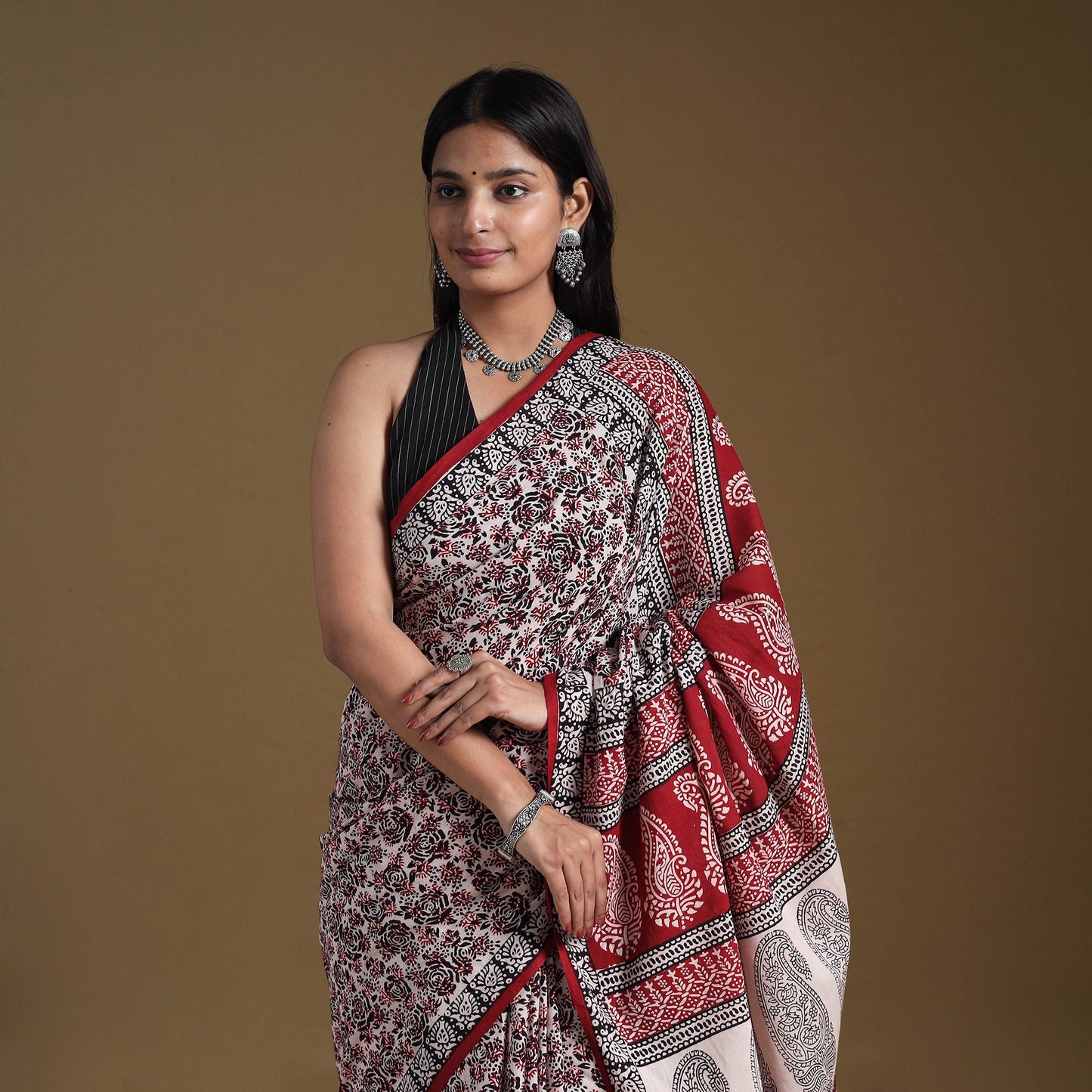 Multicolor Block Print Natural Dyed Cotton Bagh Saree