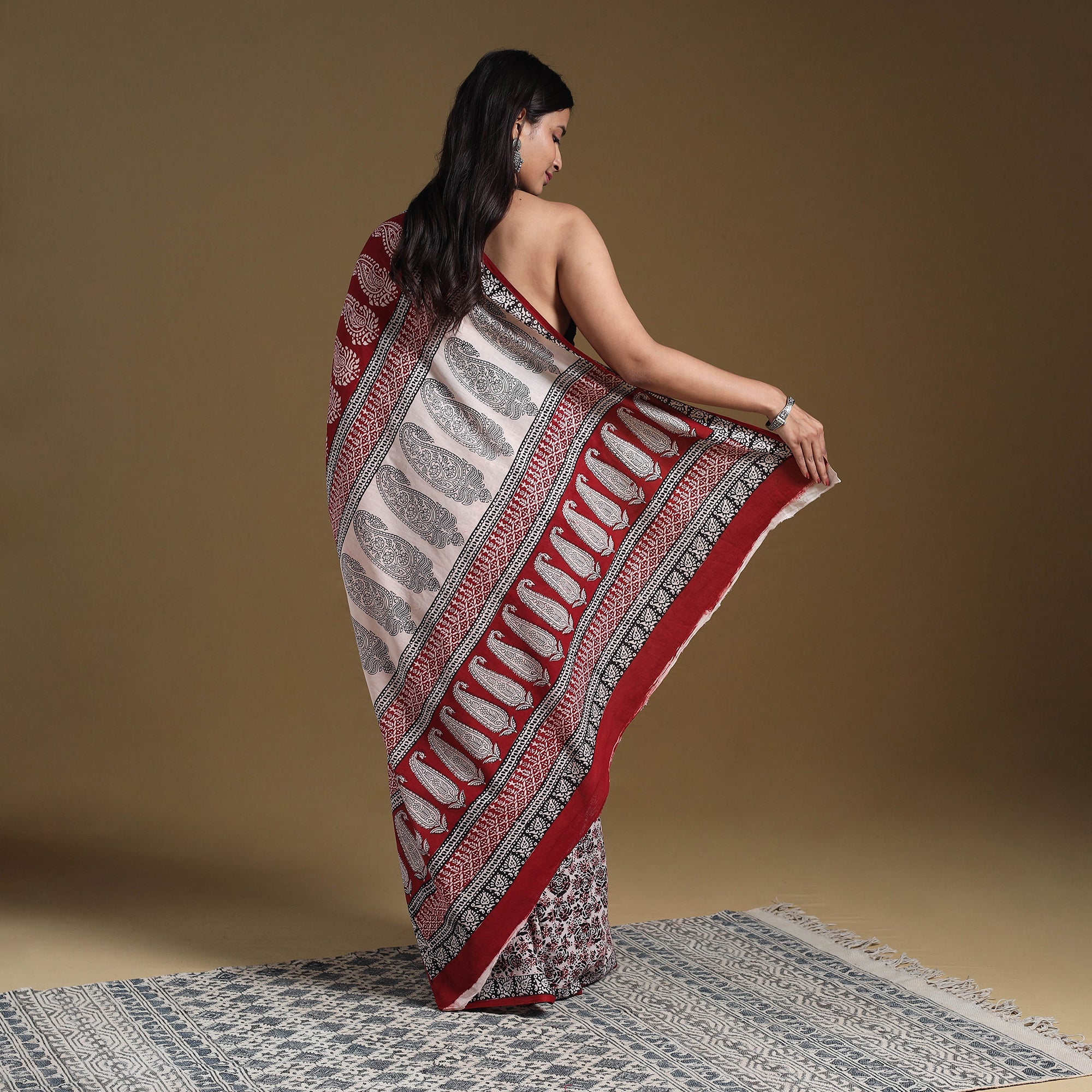 Multicolor Block Print Natural Dyed Cotton Bagh Saree