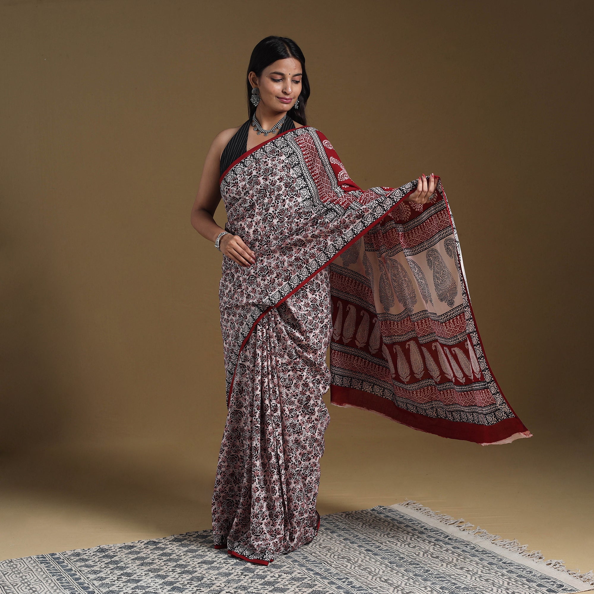 Multicolor Block Print Natural Dyed Cotton Bagh Saree