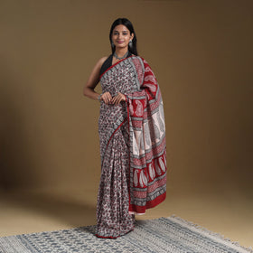 Multicolor Block Print Natural Dyed Cotton Bagh Saree