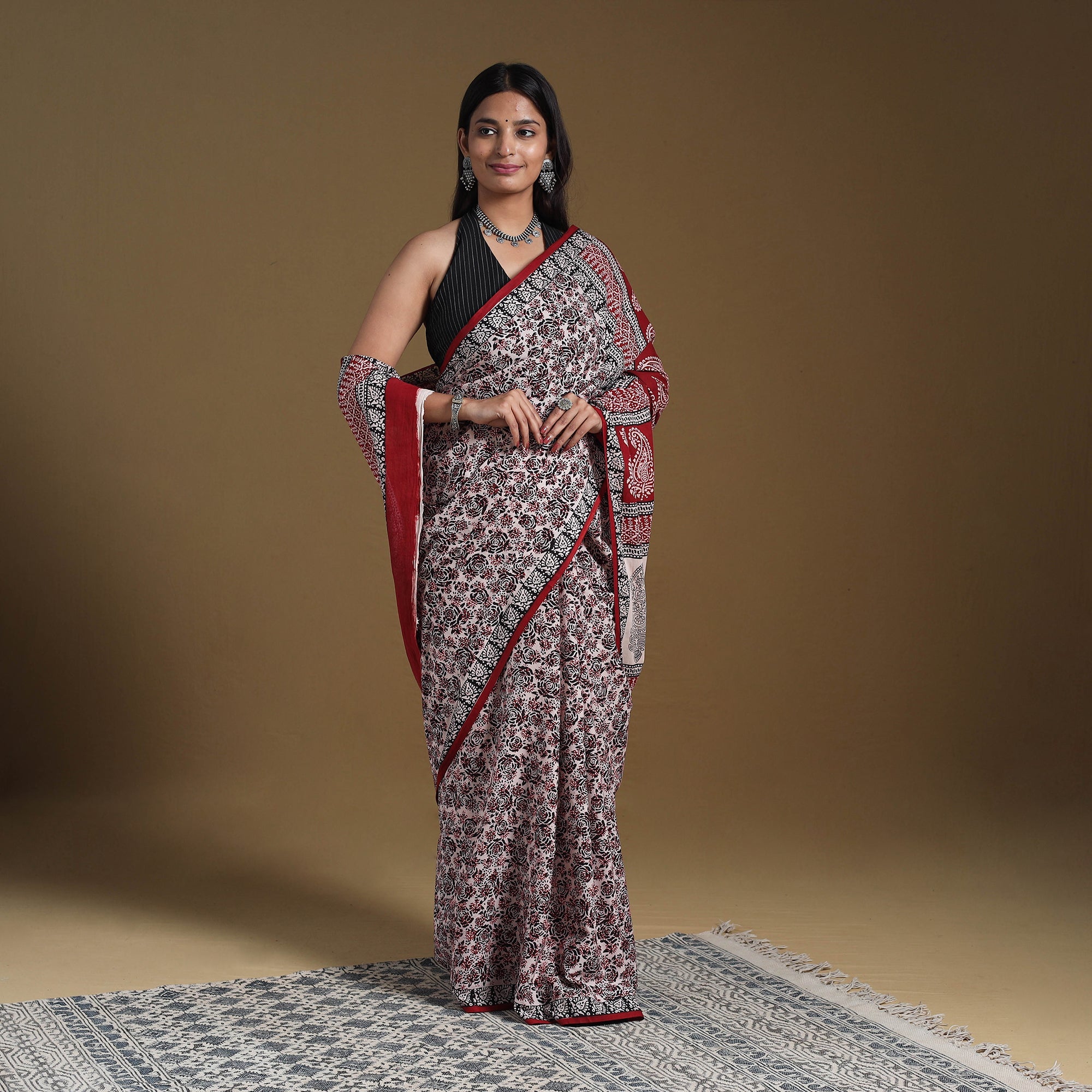 Multicolor Block Print Natural Dyed Cotton Bagh Saree