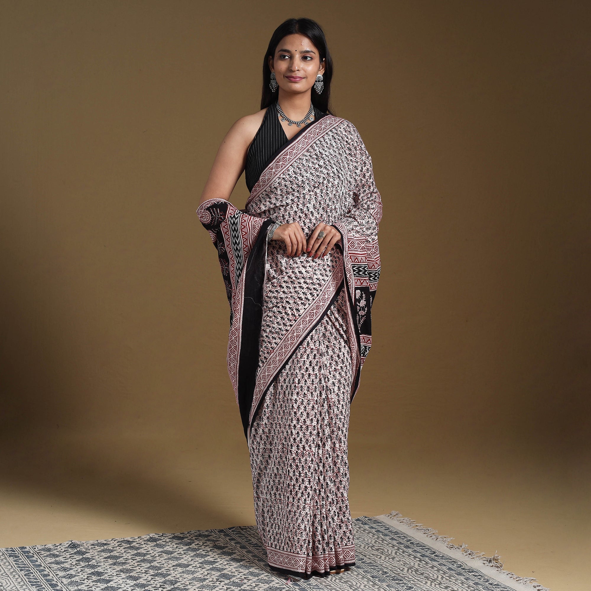 Multicolor Block Print Natural Dyed Cotton Bagh Saree