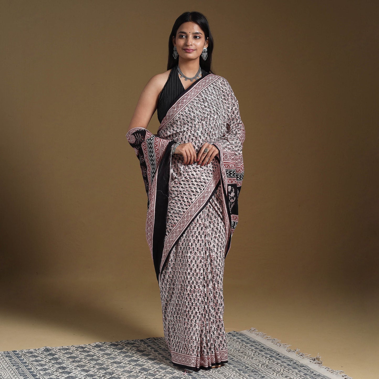 Multicolor Block Print Natural Dyed Cotton Bagh Saree