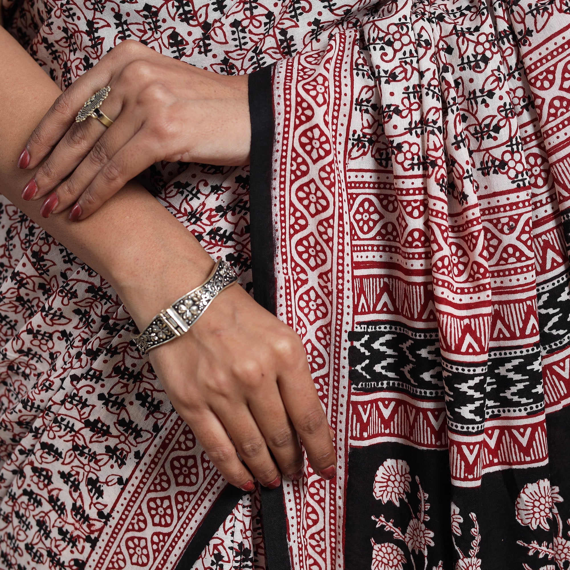 Multicolor Block Print Natural Dyed Cotton Bagh Saree