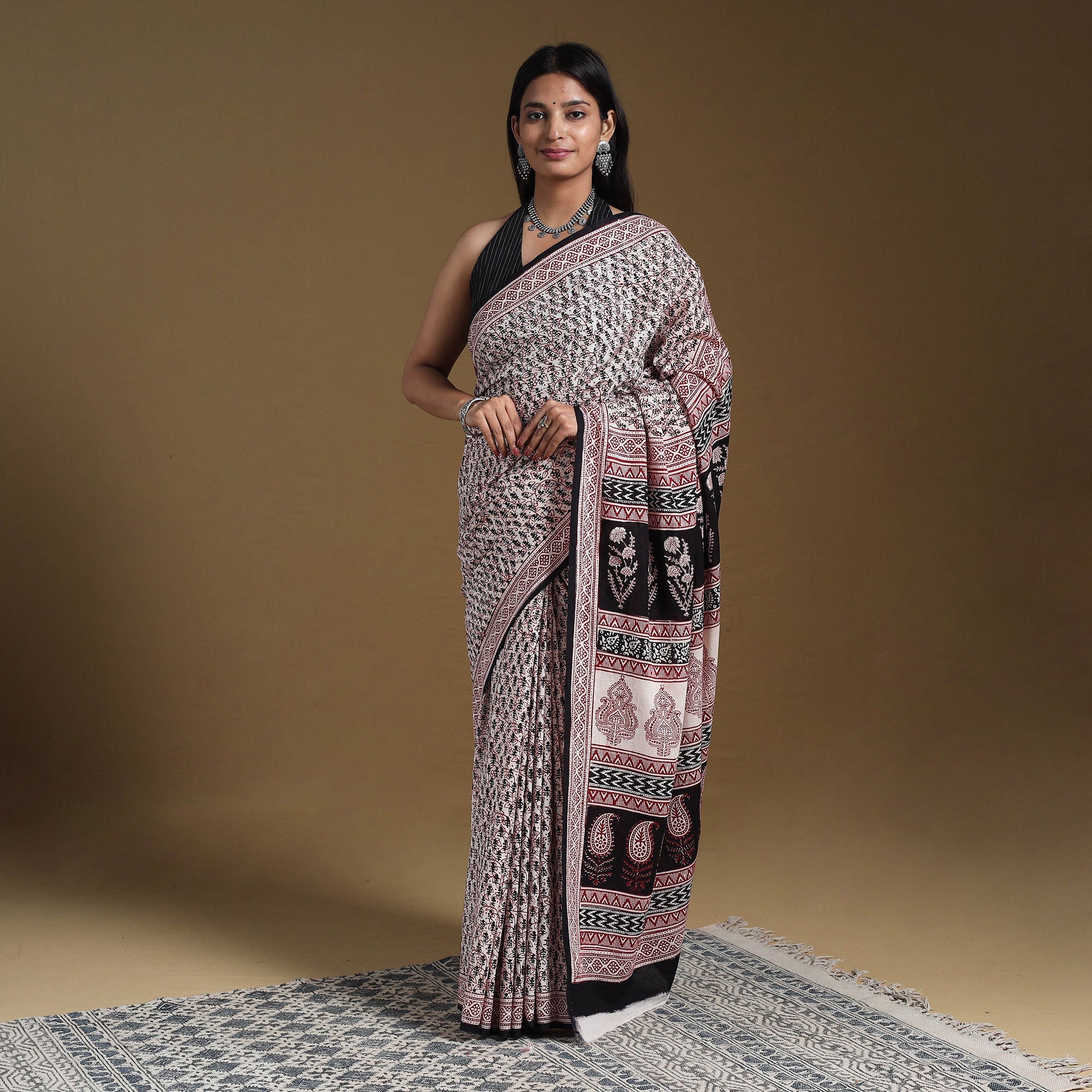 Multicolor Block Print Natural Dyed Cotton Bagh Saree