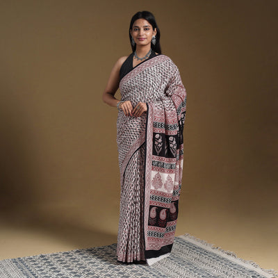 Multicolor Block Print Natural Dyed Cotton Bagh Saree