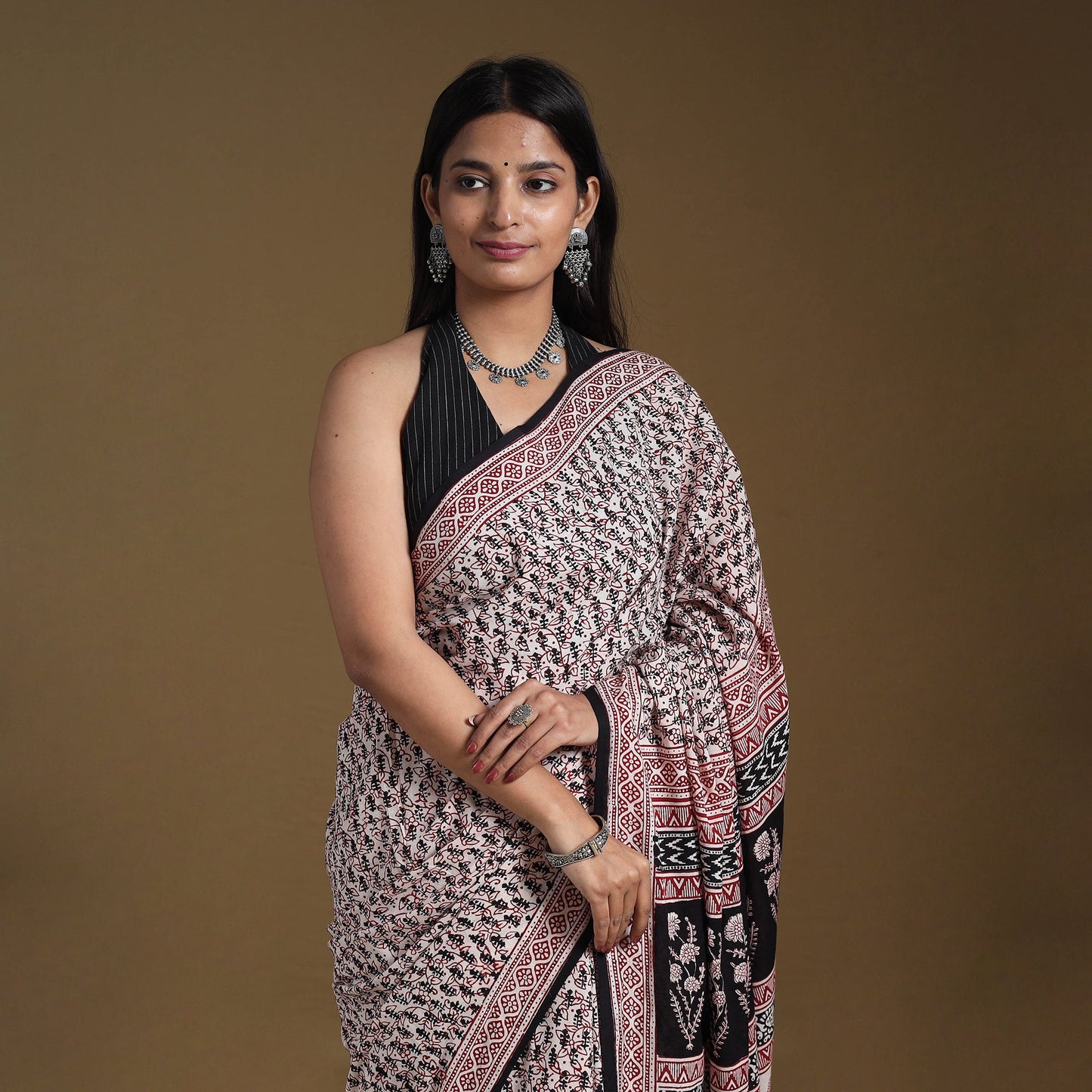 Multicolor Block Print Natural Dyed Cotton Bagh Saree