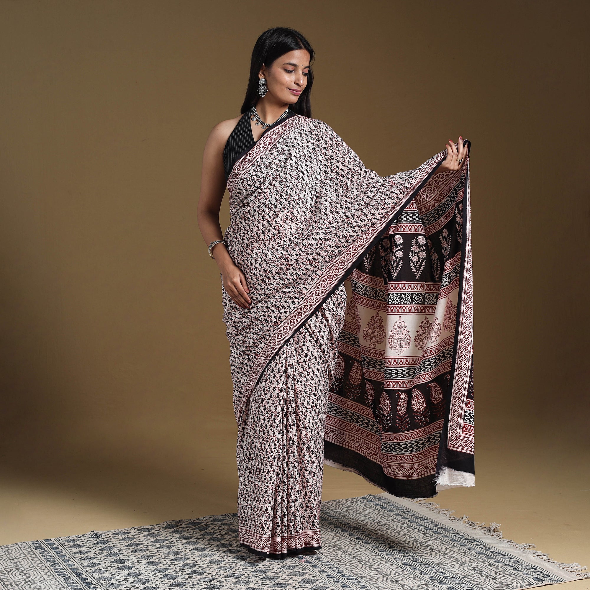 Multicolor Block Print Natural Dyed Cotton Bagh Saree