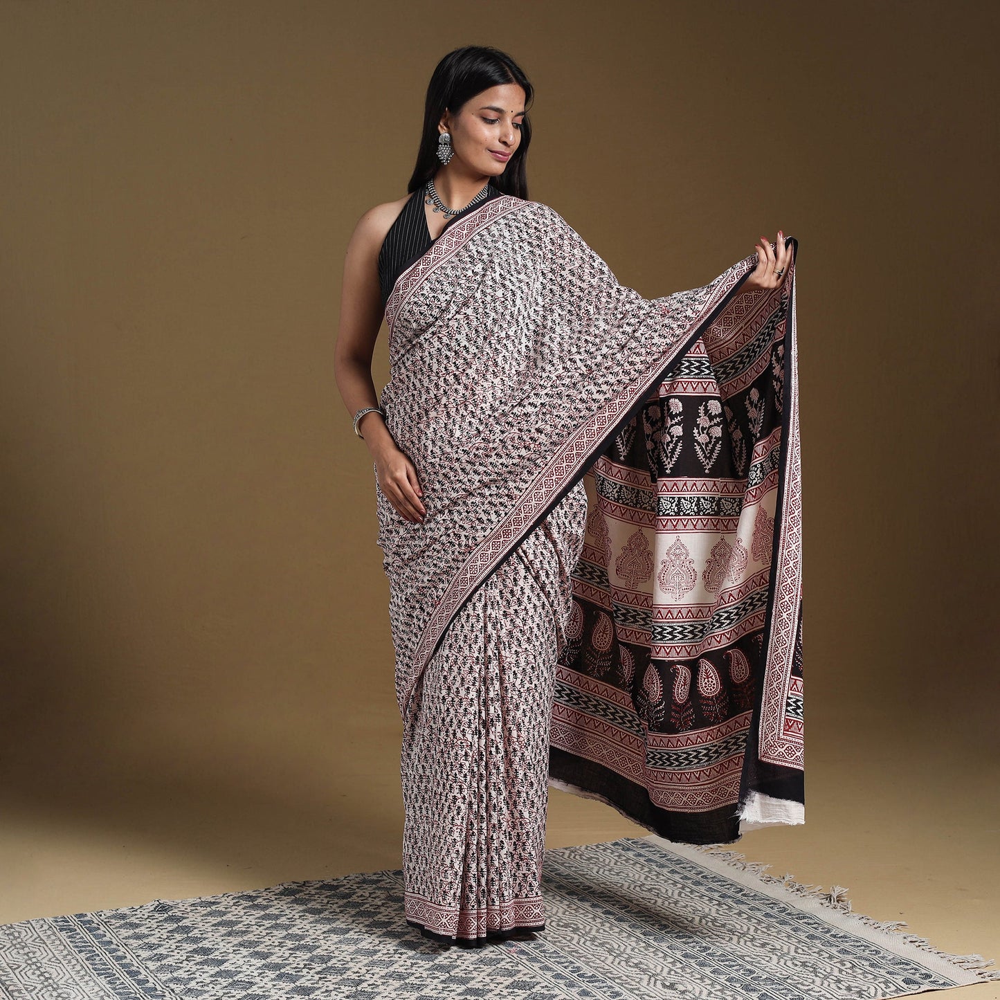 Multicolor Block Print Natural Dyed Cotton Bagh Saree
