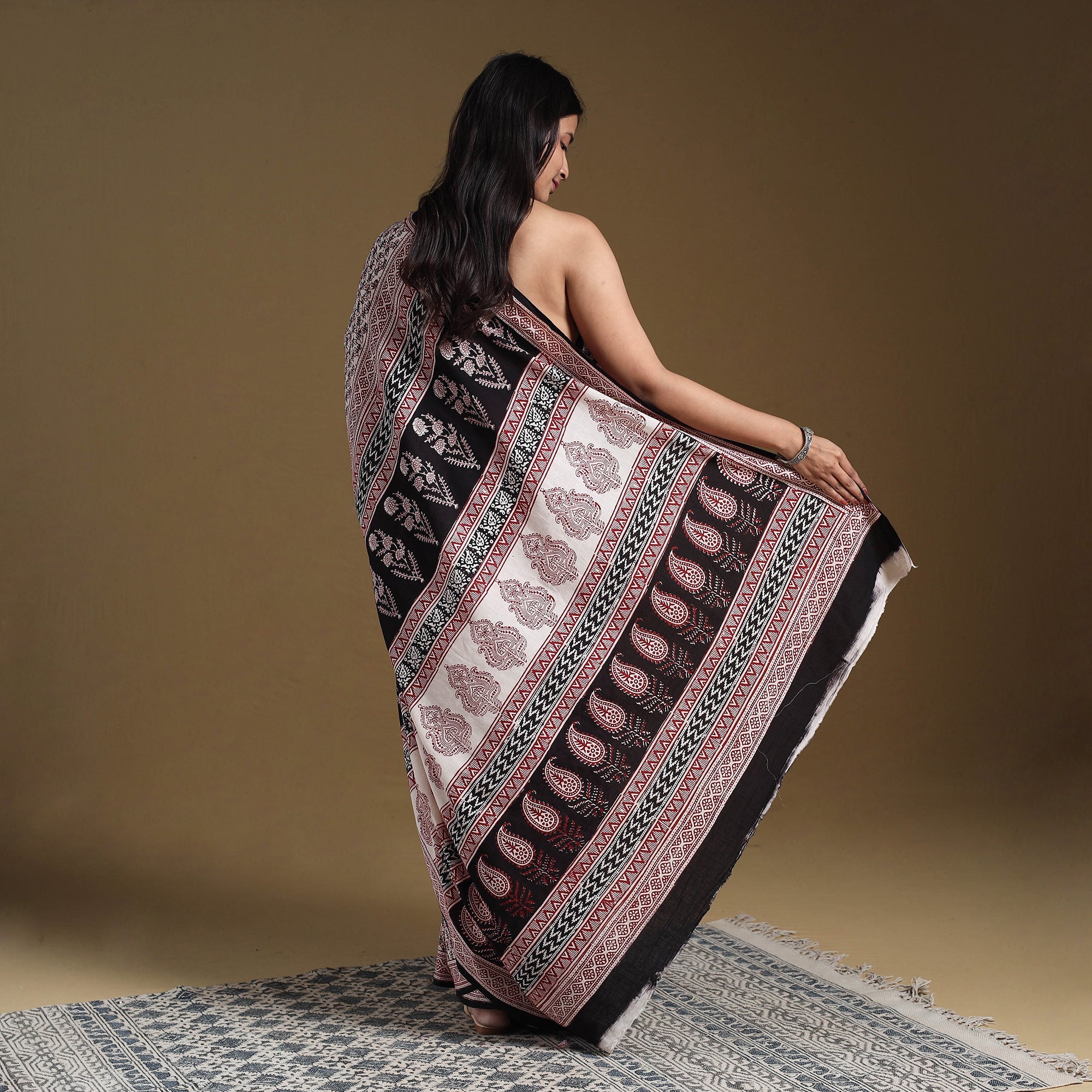 Multicolor Block Print Natural Dyed Cotton Bagh Saree