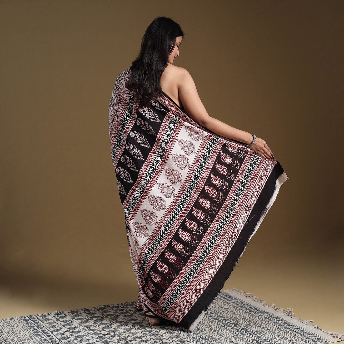 Multicolor Block Print Natural Dyed Cotton Bagh Saree