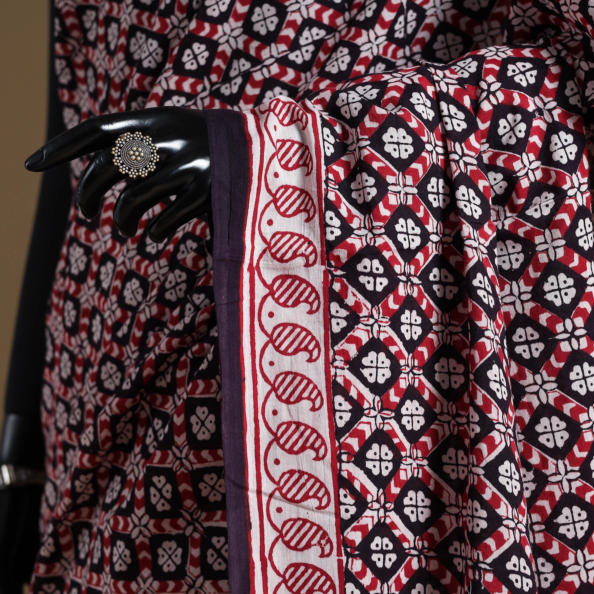 Multicolor Block Print Natural Dyed Cotton Bagh Saree